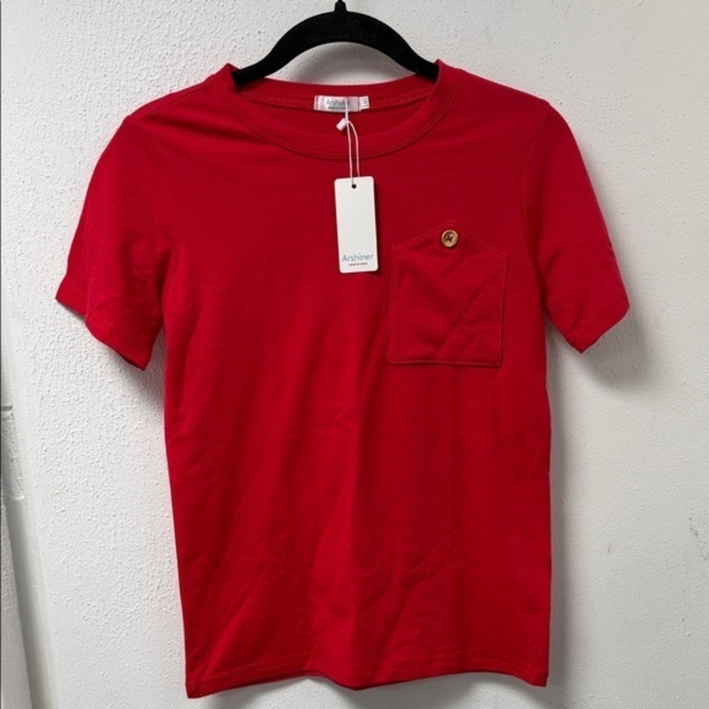 Anker Red Short Sleeve Women's Tee with Pocket & button detail